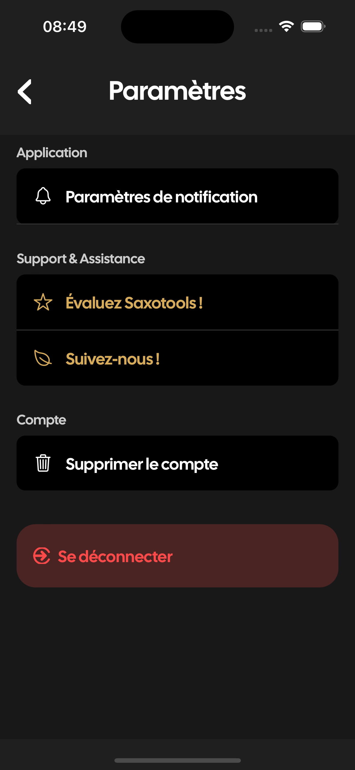 Step 2 – Scroll to account section and press Delete Account