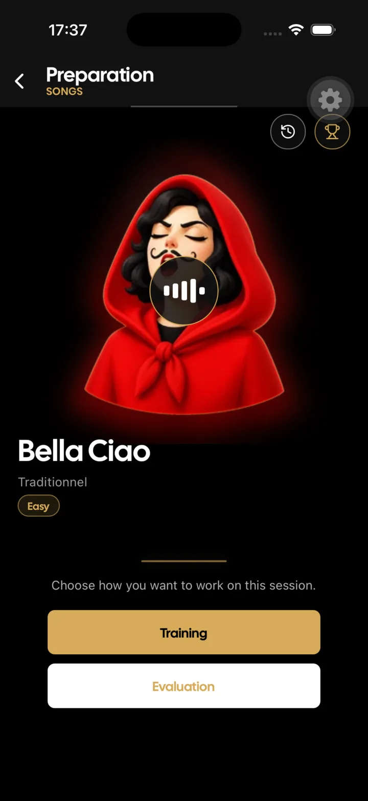 Pantalla de evaluación de Bella Ciao en SaxoTools