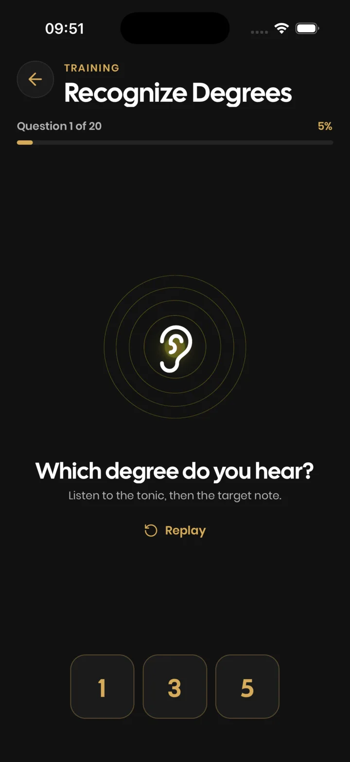 Musical ear training exercise for recognising degrees