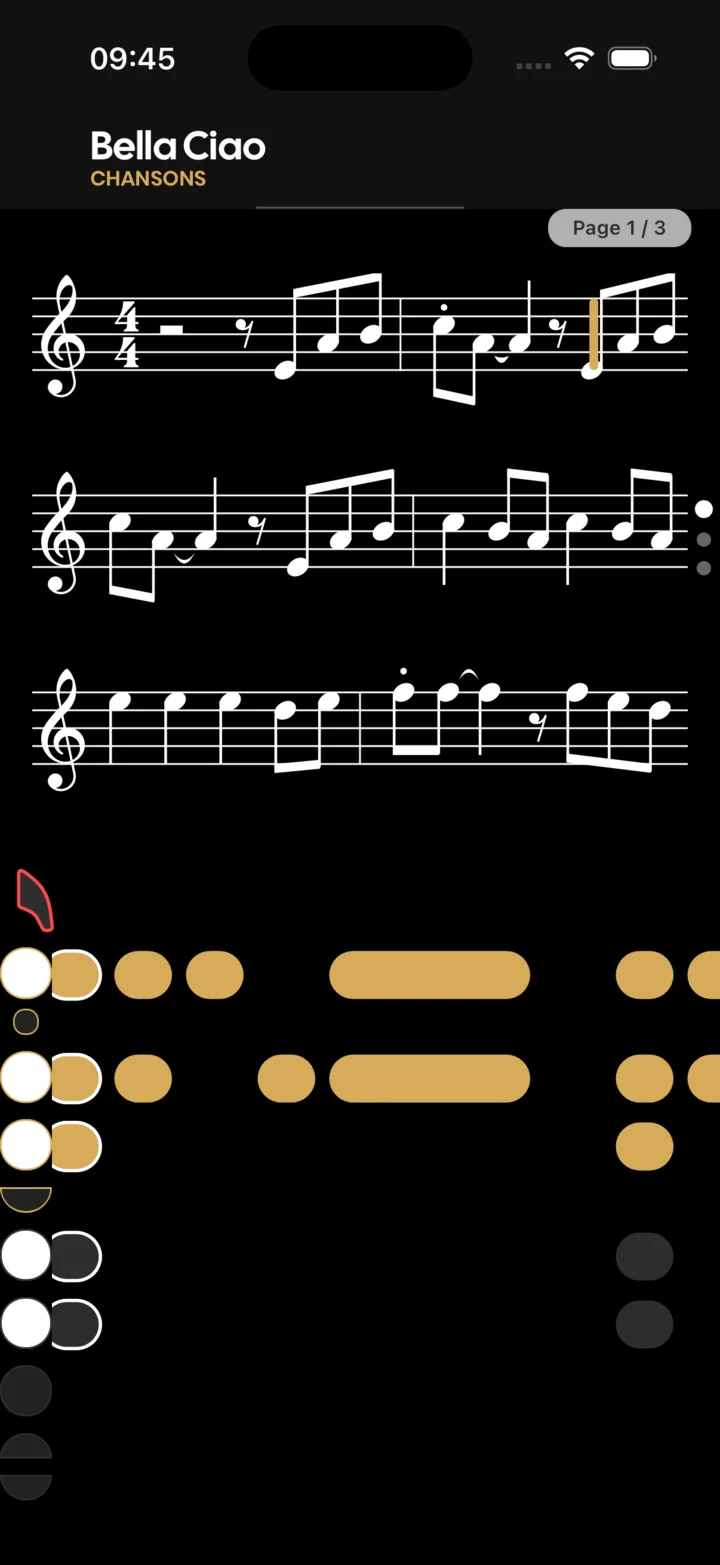 Doigtés de saxophone animés sous la partition